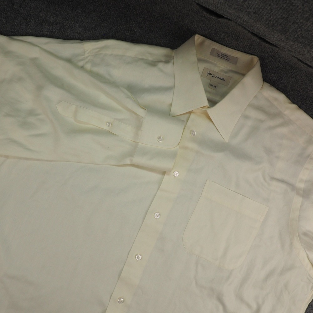 John W. Nordstrom Shirt Mens 17.5-36 Cream Solid Herringbone Dress Cotton Formal